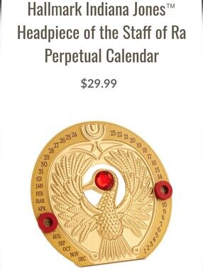 Hallmark Indiana Jones Gold Staff of Ra Perpetual Calendar with Red Accents New